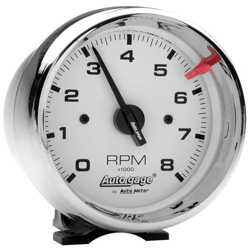 AUTO GAGE 3-3/4″ PEDESTAL TACH8000RPM WHITE FACE, CHROME CUP