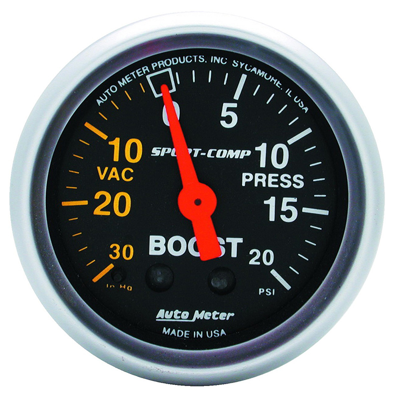 AU3301 Auto Meter Sport Comp 2 1/16" Boost/Vac 30 In/Hg 20 Psi Mechanical