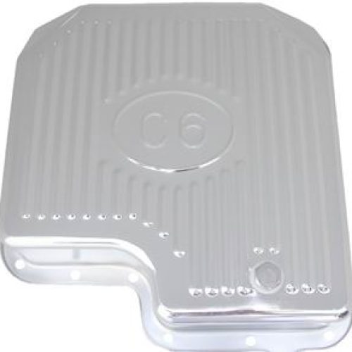 TRANS PAN FORD C6 CHROME      STEEL FINNED EXTRA CAPACITY