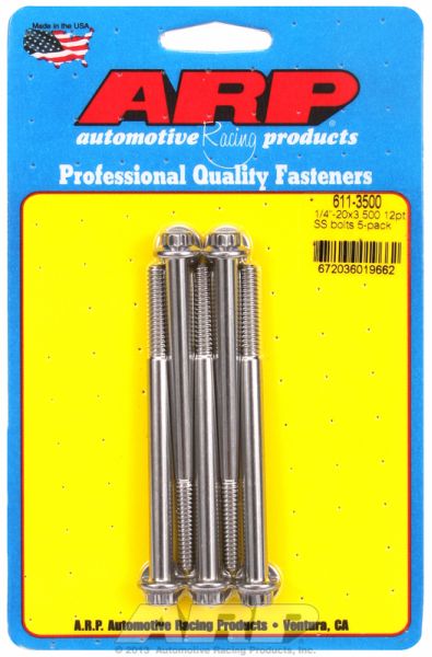 AR611-3500 Arp Ss 12 Pt Bolts 1/4" Unc X 3.50"5/16" Wrench (5 Pack) 1/4 20