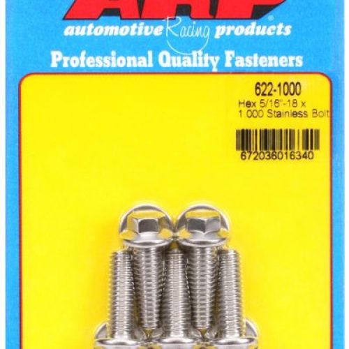 AR622-1000 Arp Ss Hex Bolts 5/16″ Unc X 1.00″3/8″ Wrench (5 Pack) 5/16 18