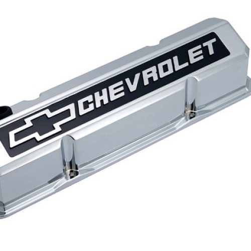 PR141-922 Proform Slant Edge Valve Covers, Sbc Chrome, Raised Emblem On Black