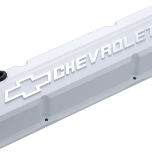 PR141-935 Proform Slant Edge Valve Covers, Sbc White, Raised & Milled Emblem