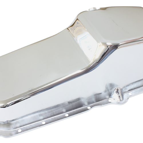 STOCK OIL PAN SBC LATE ’86 ON RH/SIDE DIPSTICK CHROME