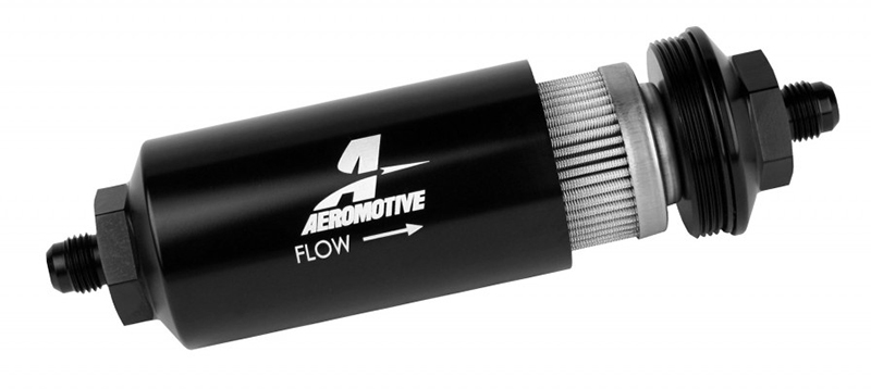 ARO12348 Aeromotive Black Inline Filter 6 An Male 40 Mic / 2" Od Stainless Mesh