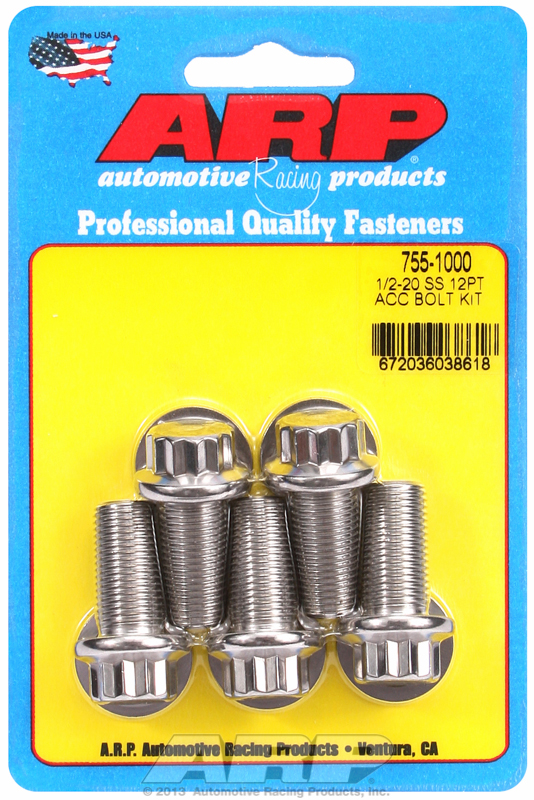 AR755-1000 Arp Ss 12 Pt Bolts 1/2" Unf X 1.00"9/16" Wrench (5 Pack) 1/2 20