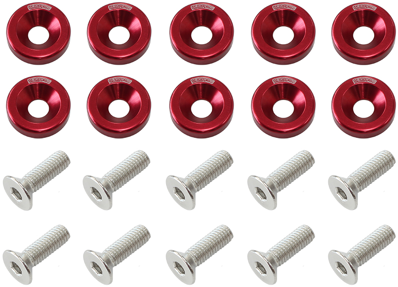 AF64-4365R Aeroflow Billet Dress Up Fender Bolt 10 Pack M6 X 1.00 Uhl 20 Mm Red