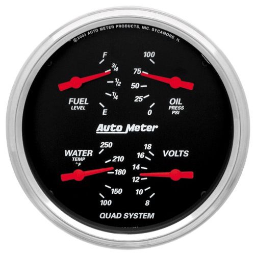 DESIGNER BLACK 5″ QUAD GAUGE FUEL E/F, WATER OIL PRESS VOLT