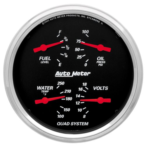 DESIGNER BLACK 5" QUAD GAUGE FUEL E/F, WATER OIL PRESS VOLT