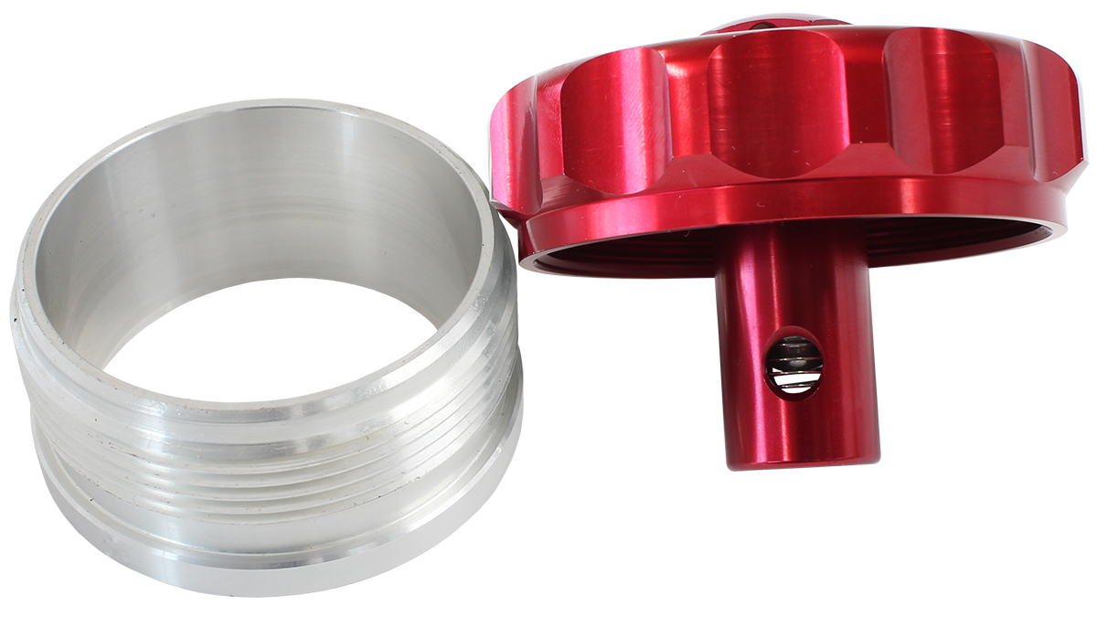 2" ALUM WELD BUNG AND CAP RED WITH ROLL OVER VALVE