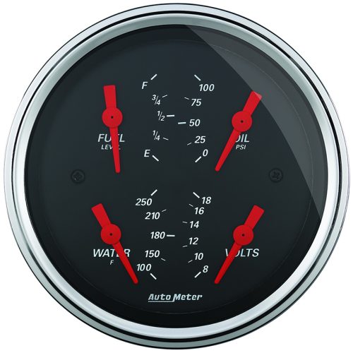 AU1414 Auto Meter Designer Black Quad Gauge 3 3/8″, Fuel,Oil,Water,Volts