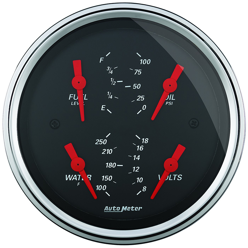 AU1414 Auto Meter Designer Black Quad Gauge 3 3/8", Fuel,Oil,Water,Volts