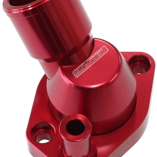 AF64-2233R Aeroflow Billet Thermostat Housing Red Ford Windsor 45 Deg Swivel