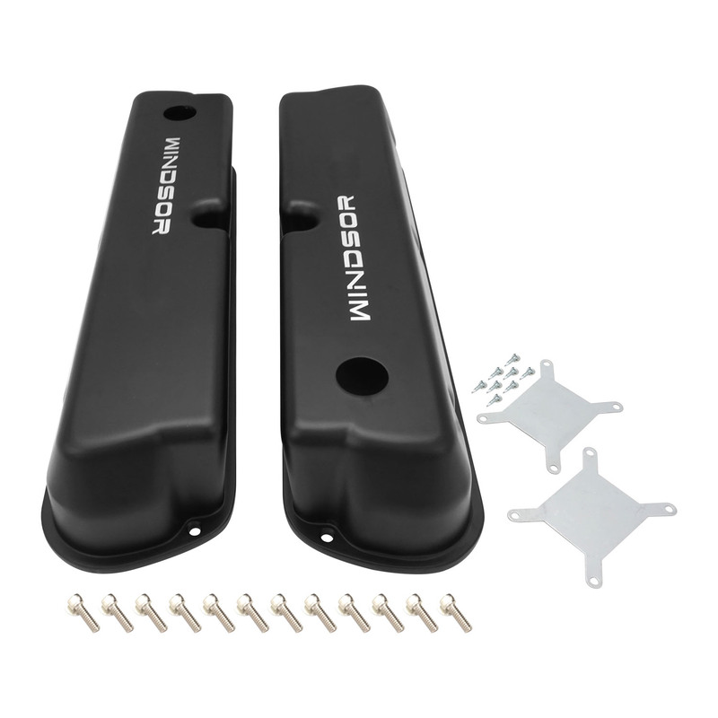 Tall Cast Aluminium Valve covers, Black, For Ford Logo, Small Block Ford Windsor 289, 302, 351W, Pair