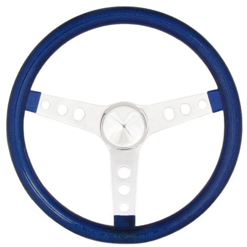 GRANT BLUE FLAKE 15″ 3 SPOKE  CHROME DRILLED STEERING WHEEL