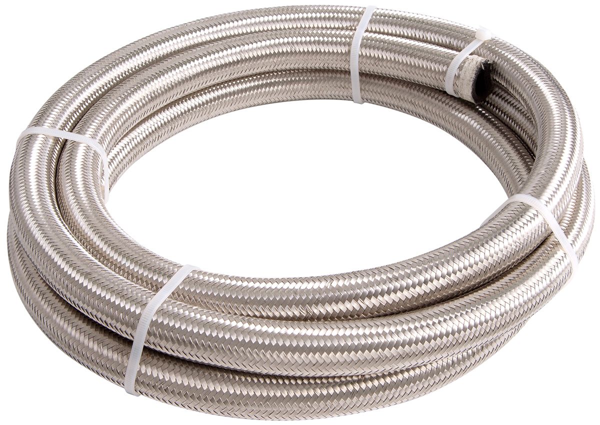 AF100-09-6M Aeroflow Ss Braided Hose 9 An 6 Metre Silver S/S 12.7mm Id 18.3mm Od