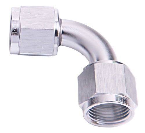 <strong>90° Female Swivel Coupler -4AN</strong> Silver Finish