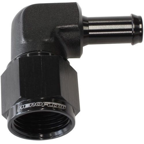 AF413-06-05BLK Aeroflow Female  6 An 90 Deg To 5/16 Barbblack Swivel Nut