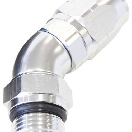 45&deg; Male ORB Full Flow Swivel Hose End -10 ORB to -8ANSilver Finish. Suits 100 & 450 Series Hose