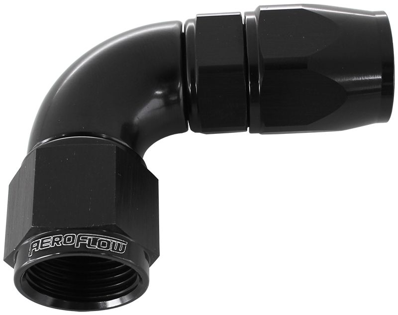 90 DEG -8AN FULL FLOW TEFLON HOSE END BLACK 1 PIECE FULLFLO