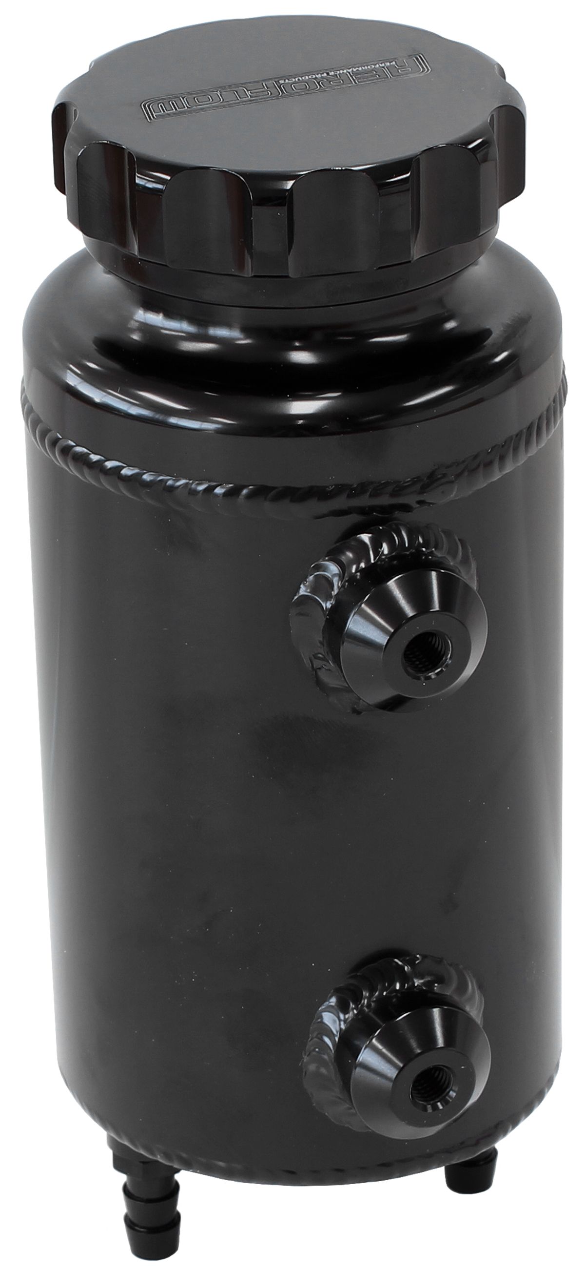 UNIVERSAL RADIATOR OVERFLOW TANK 8" X 3.5" -4 ORB BLACK