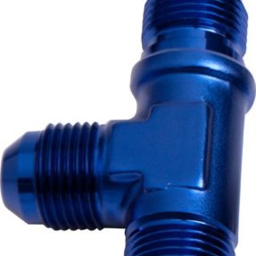 Bulkhead AN Tee On The Run -4AN Blue Finish. Bulkhead Nuts Sold Separately